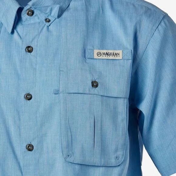 Magellan Outdoors Aransas Pass Heather Short Sleeve Fishing Shirt Blue XS NWT - Picture 4 of 8